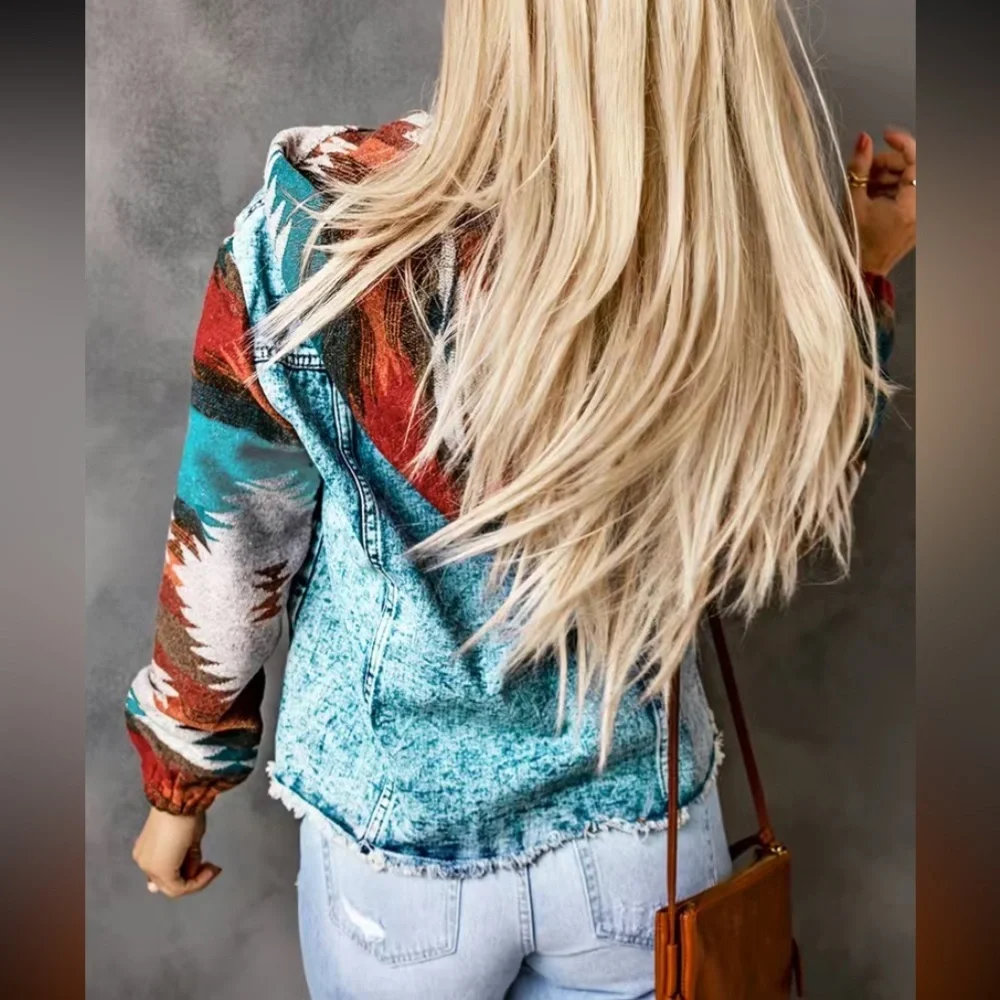 Boho Style Hooded Denim Jacket